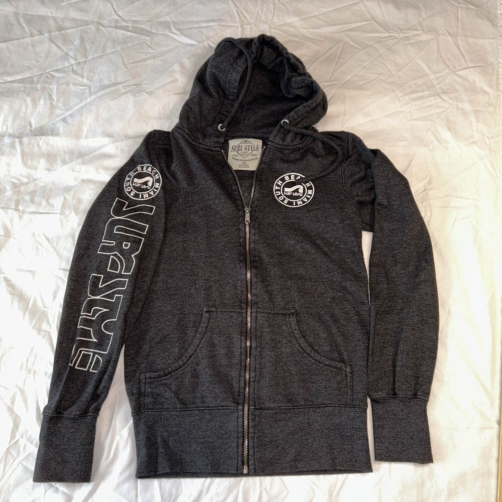 Surf style America's Beach brand gray hoodie women's extra‎ small Zip Up